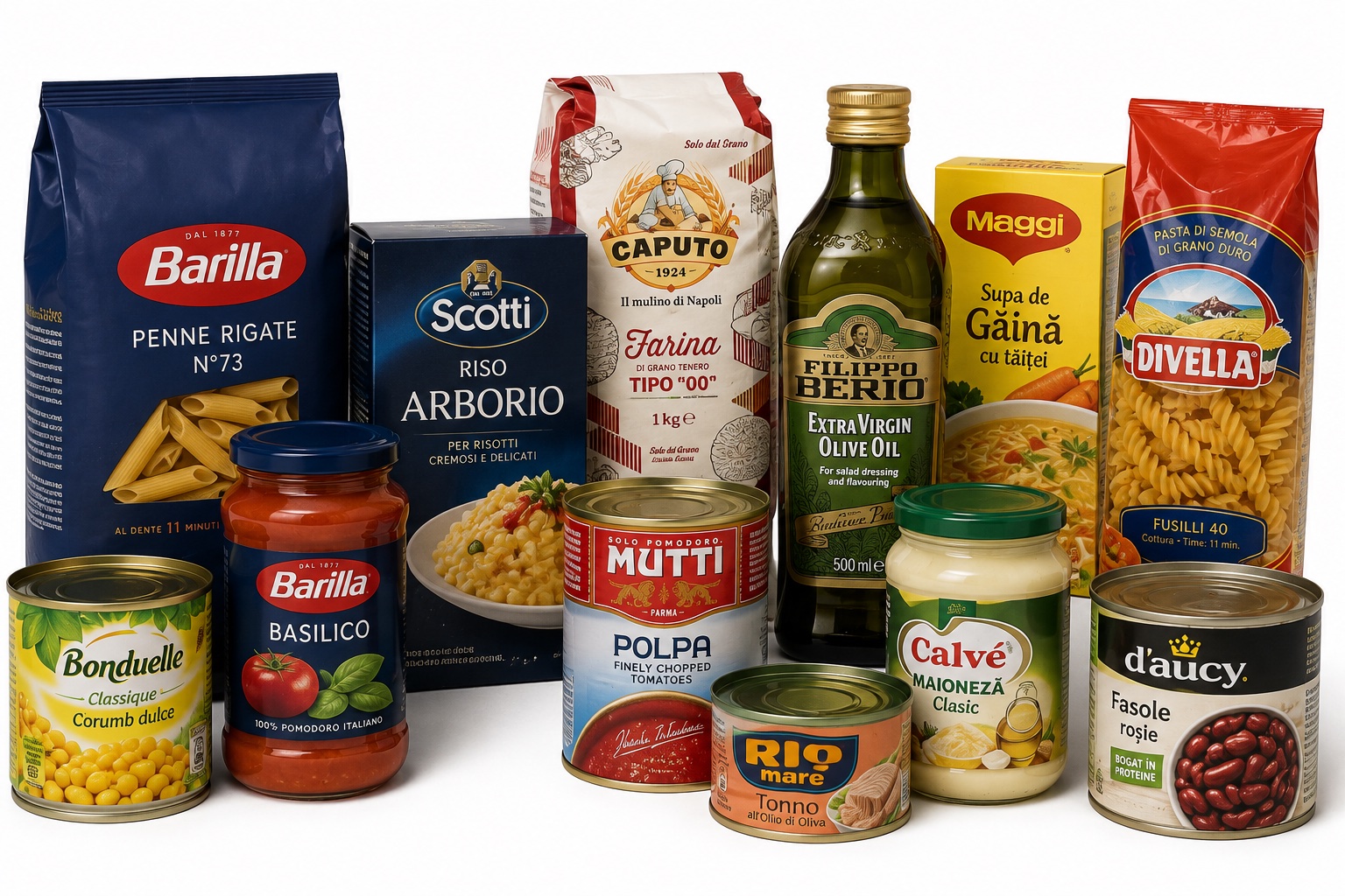 Packaged food products representing the food category